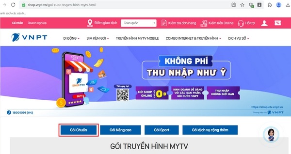 Chọn mục “Gói Chuẩn”