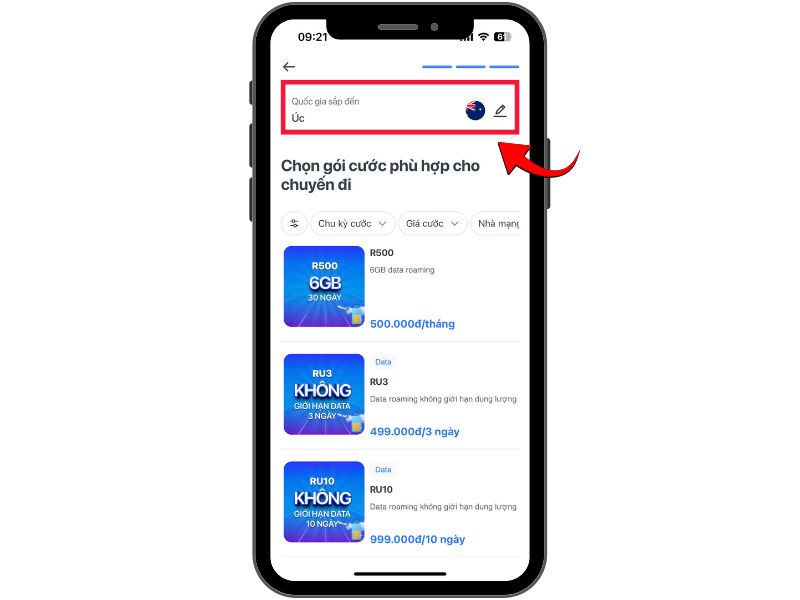 tra cứu các gói Roaming đang áp dụng