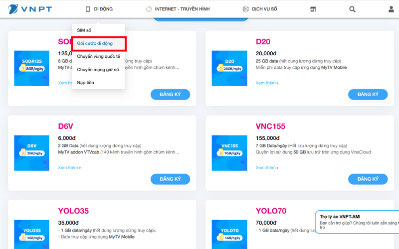 Đăng ký 4G 1 VinaPhone 1 ngày trên website DigiShop