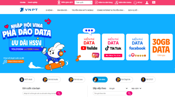 Các gói cước D3 và D15 sẽ có tại mục “Gói data”