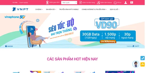 Giao diện chính của VNPT Shop
