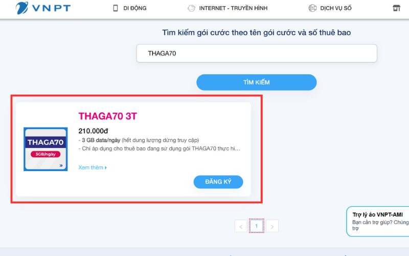 Đăng ký gói cước 70K
