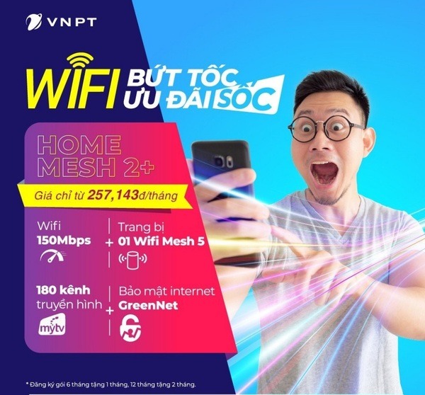 Đăng ký các gói Home Mesh 2+/3+/4+/5+ để tận hưởng combo dịch vụ internet, truyền hình MyTV nâng cao, bảo mật GreenNet kèm thiết bị Wifi Mesh