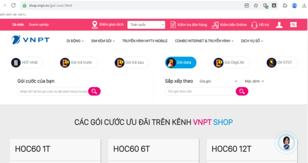 Vào “Gói data” 