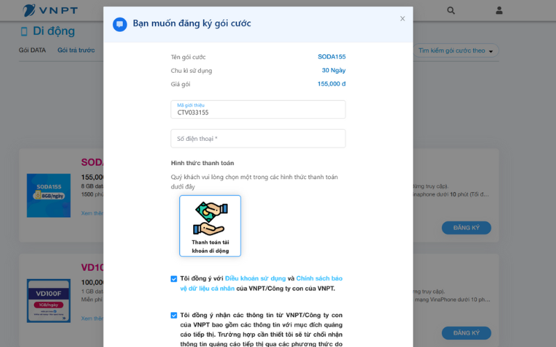 đăng ký gói cước 4g trả trước