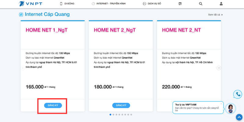 chọn gói để đăng ký internet cáp quang