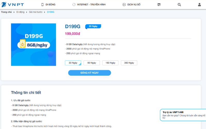 Đăng ký online qua website DigiShop VNPT