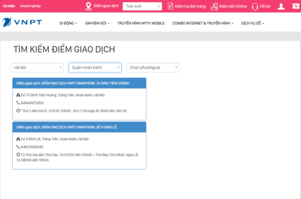 Hệ thống sẽ hiển thị các điểm giao dịch 