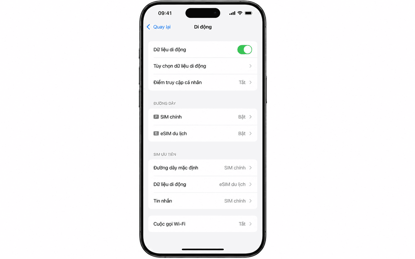 Bước 3: Thiết lập SIM ưu tiên để thực hiện cuộc gọi, gửi tin nhắn SMS hoặc sử dụng SIM chuyên dùng để truy cập mạng dữ liệu