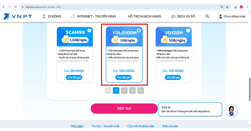 Bước 3: Chọn gói cước phù hợp