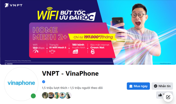 Fanpage chính thức của VNPT hơn 1,5 triệu người follow