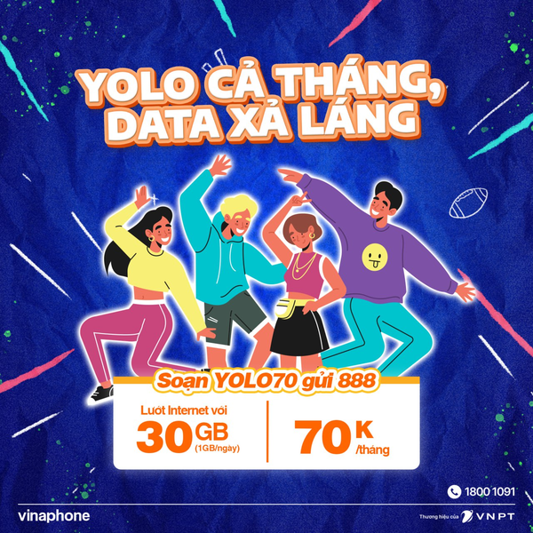  12YOLO70 chỉ với 70.000 đồng/tháng có 1GB/ngày