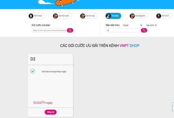 Gói cước D2 trên VNPT Shop