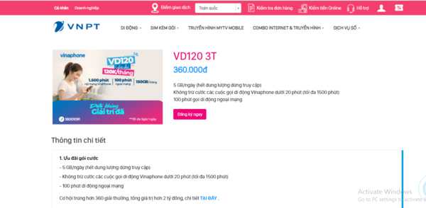 Gói cước 5GB 1 ngày VinaPhone VD120