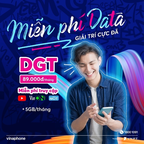Gói data DGT đáp ứng tối ưu nhu cầu giải trí với 5GB và miễn phí data truy cập ứng dụng Youtube, VietOn, Nhaccuatui, Tiktok