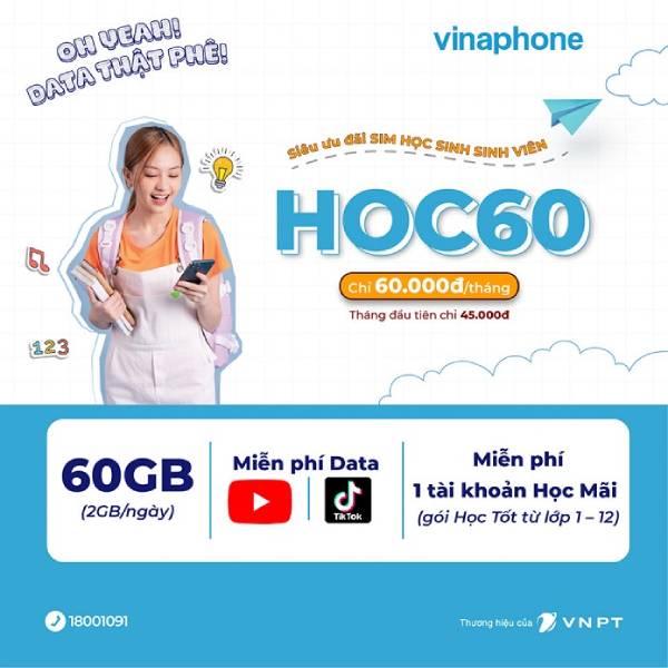 Gói HOC60 của VinaPhone dành cho học sinh, sinh viên 