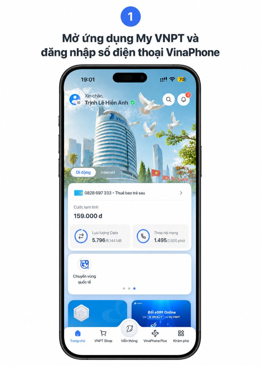 Bước 1: Mở ứng dụng My VNPT và đăng nhập số điện thoại VinaPhone