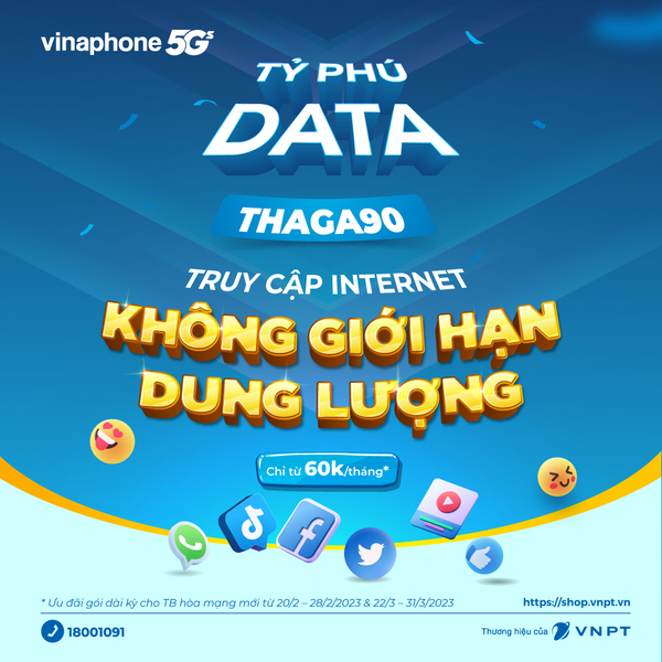Gói 4G 90k THAGA90 cung cấp 180GB data/tháng