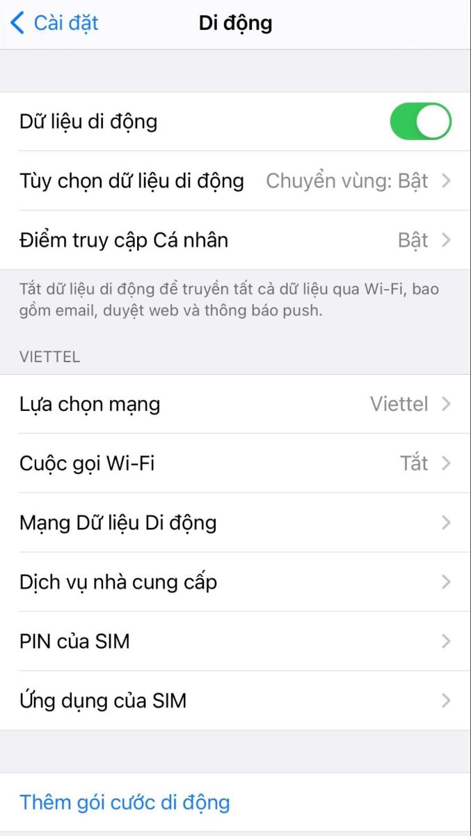 Chọn “Gói cước di động”