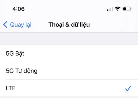 Chọn SIM muốn dùng mạng 4G