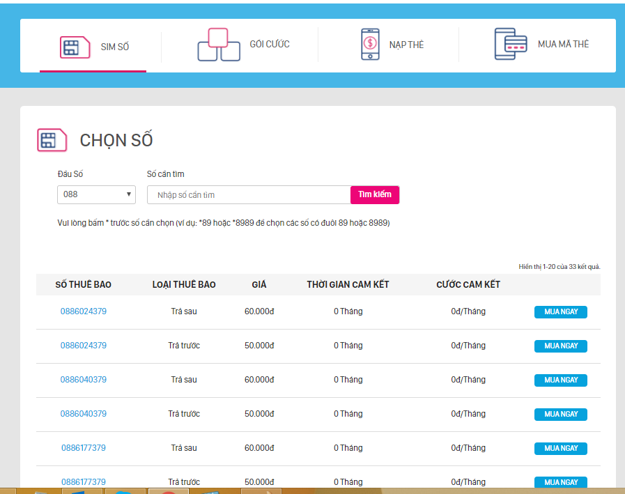cách mua SIM VinaPhone tại website Shop VNPT