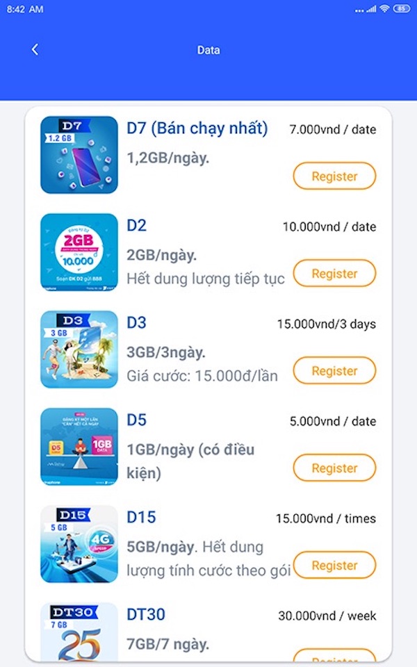 đăng ký gói cước nhắn tin VinaPhone qua ứng dụng My VNPT