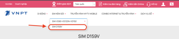  Bạn chọn sim kèm gói D159V 