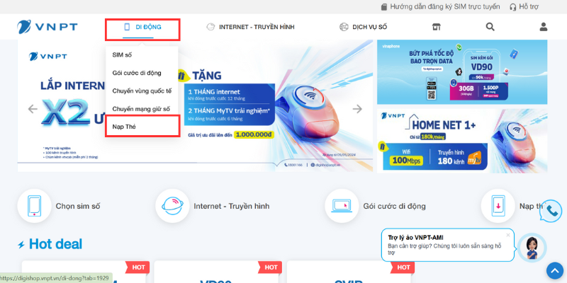 hướng dẫn cách nạp thẻ VinaPhone bằng website DigiShop