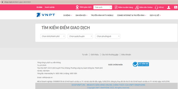 Ví dụ tìm kiếm điểm giao dịch VNPT tại thành phố Mỹ Tho, tỉnh Tiền Giang