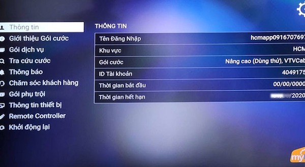Kiểm tra lại tên đăng nhập và mật khẩu truy cập MyTV