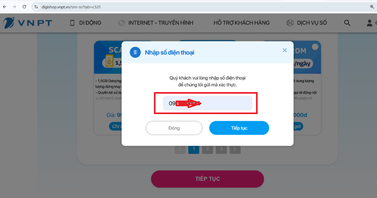 Bước 4: Nhập số điện thoại để hệ thống gửi mã xác thực