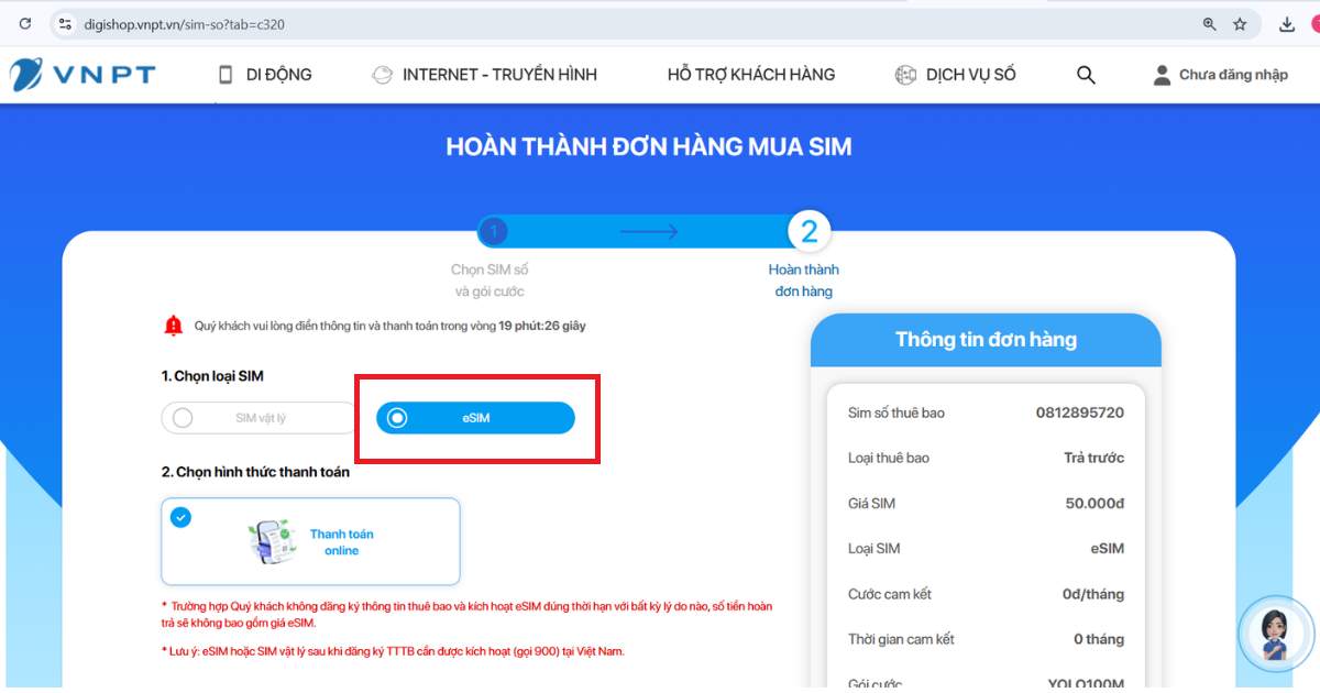 Bước 6: Chọn eSIM