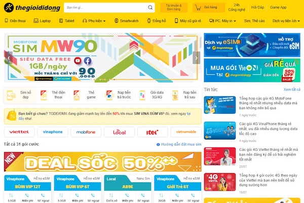 mua SIM Bùm VinaPhone dễ dàng trên trang web Thế giới Di động