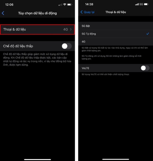 Minh họa cách kích hoạt mạng 5G trên điện thoại iPhone. 