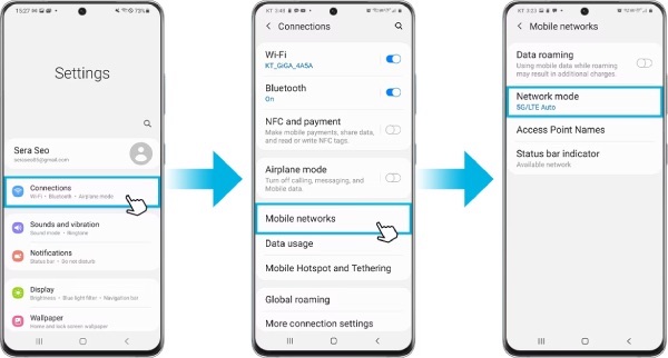 Minh họa cách kích hoạt mạng 5G trên điện thoại Samsung. 
