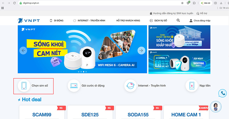 Chọn mục sim số trên Digishop VNPT