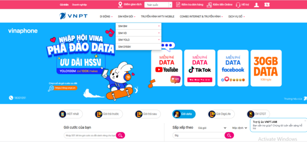 sim VinaPhone 4G kèm các gói cước trên VNPT Shop