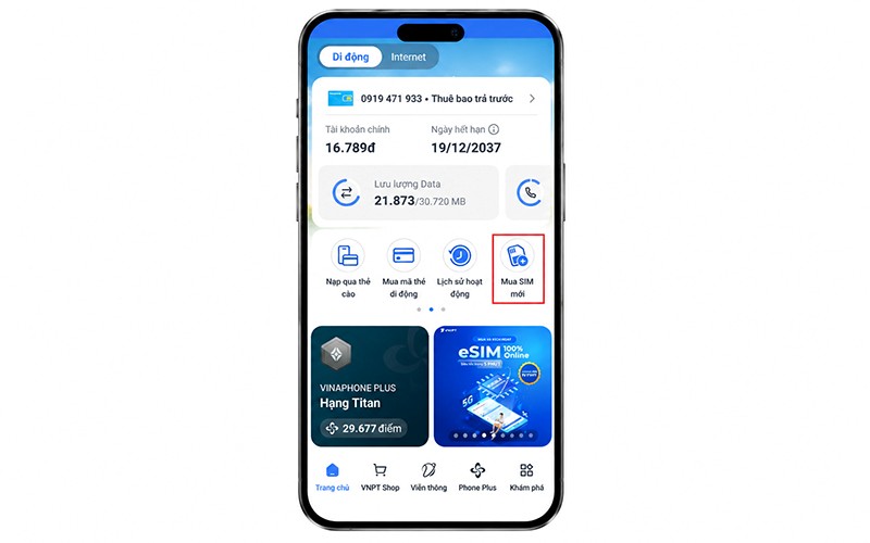 Chọn mục Mua SIM mới để lựa chọn sim