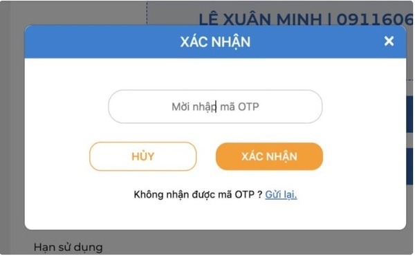 Nhập mã OTP và ấn “Xác nhận” để chuyển sang bước 4