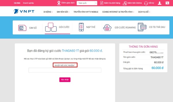 Nhập mã xác nhận để hoàn thành