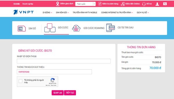 Nhập số điện thoại, chọn không phải người máy và chọn ‘tiếp tục” 