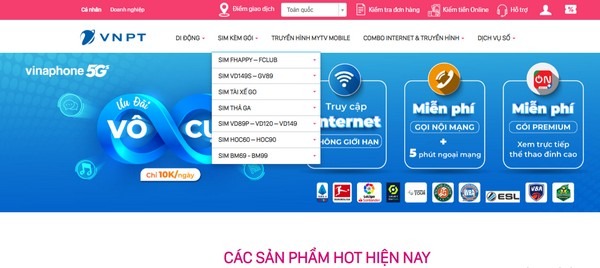 Sản phẩm sim kèm gói cước VinaPhone