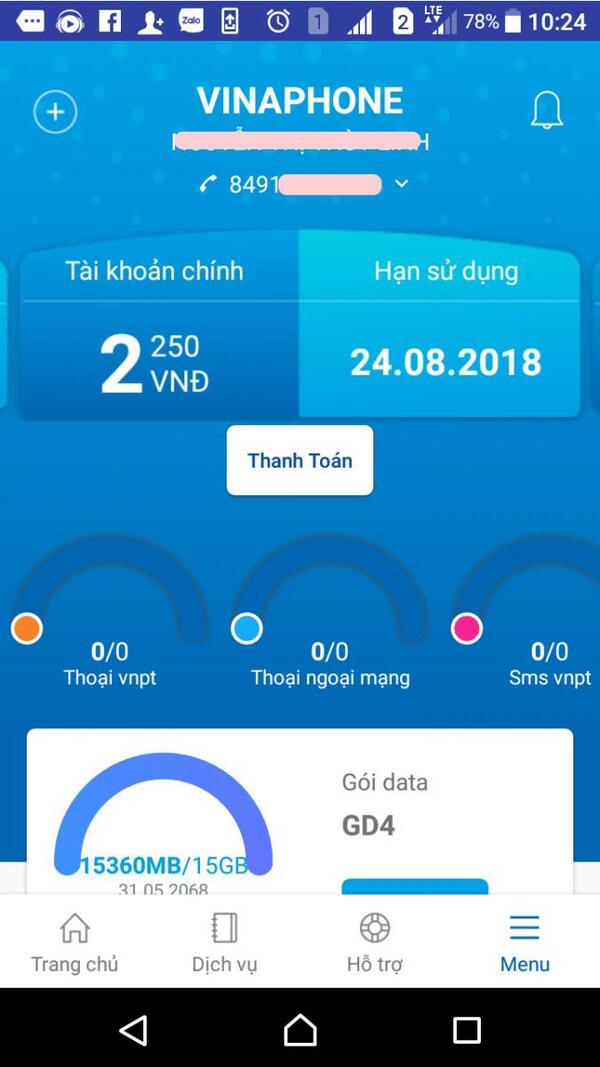 kiểm tra thông tin gói cước bằng app My VNPT