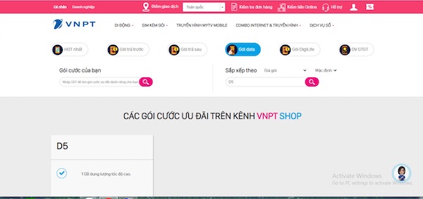 Tìm tên gói cước 4G 5K mà bạn muốn đăng ký trên VNPT Shop