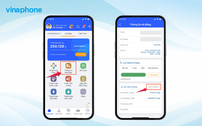 tra cứu gói cước VinaPhone đang sử dụng qua app My VNPT