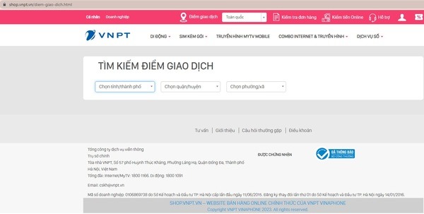 Truy cập vào trang Điểm giao dịch trên VNPT Shop