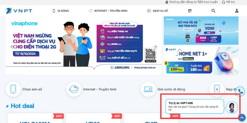 Chạm vào biểu tượng trợ lý ảo VNPT - AMI ở góc phải màn hình