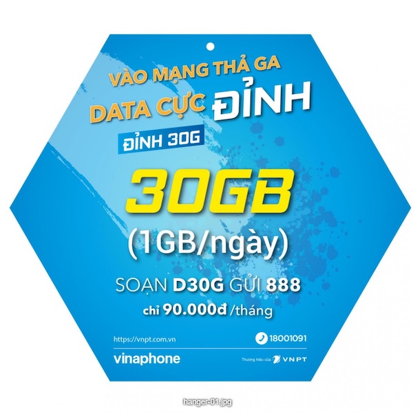 Ưu đãi gói 4G năm D30G 12T VinaPhone 30GB mỗi tháng 