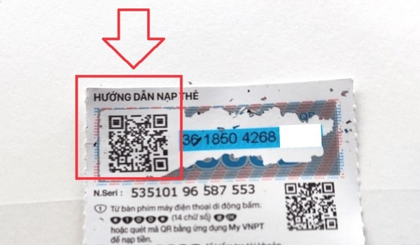 Vị trí mã QR trên thẻ cào VinaPhone