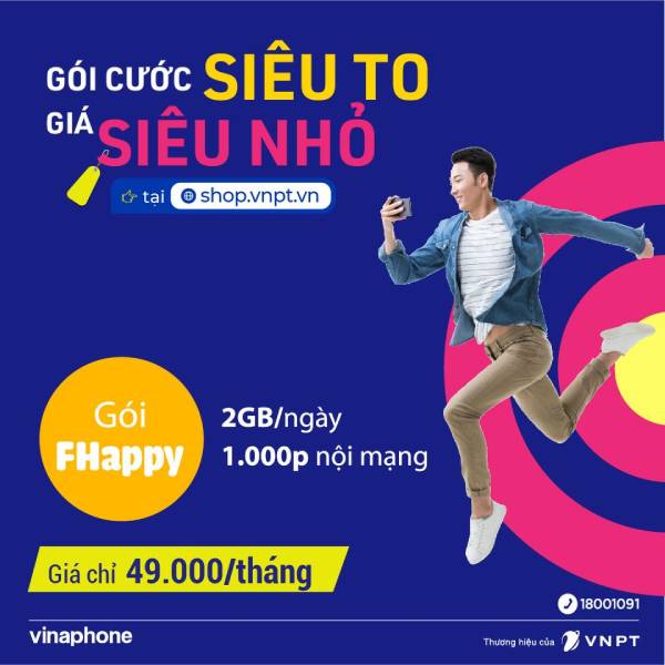 gói FHAPPY chỉ 49.000 đồng/tháng ưu đãi data và nghe gọi